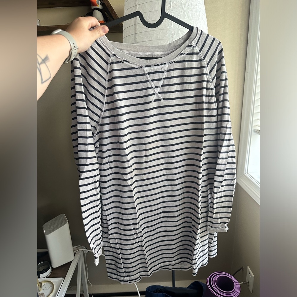 Soft Surroundings Striped Long Sleeve Cotton/Linen Top